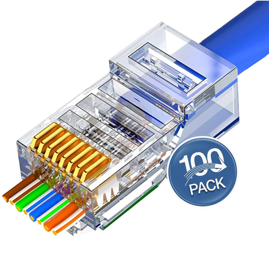 [STC-RJ45-CAT5E-PU] STC - Conector RJ45 CAT5e (Categoria 5e) Pass-Through Pasante [100 Unidades]