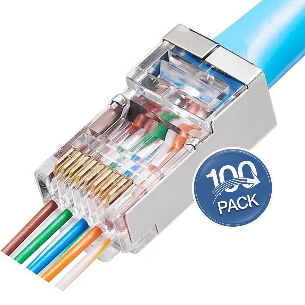 [STC-RJ45-CAT6-PS] STC - Conector RJ45 Blindado CAT6 (Categoria 6) Pass-Through Pasante [100 Unidades]