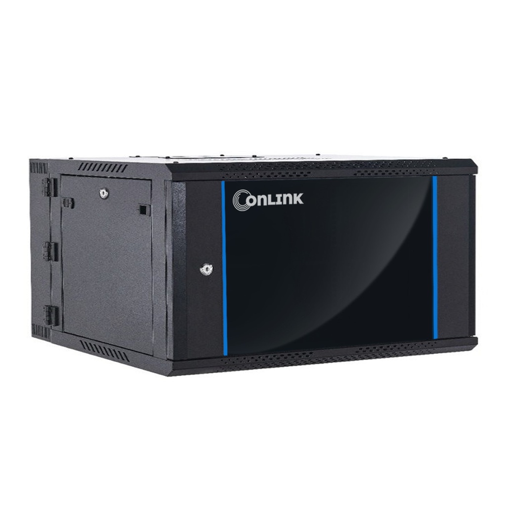 [WMG6504-550-BLACK] Onlink - Rack de Pared [4U] Cerrado Abatible 600x550x280mm con 3 Cerraduras y Puerta de Vidrio [Negro]