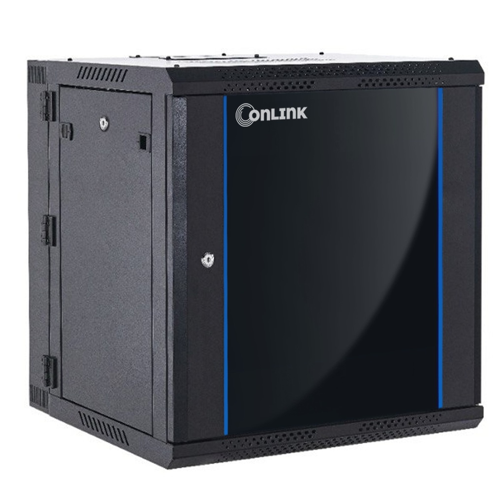 [WMG6515-550-BLACK] Onlink - Rack de Pared [15U] Cerrado Abatible 600x550x769mm con 3 Cerraduras y Puerta de Vidrio [Negro]