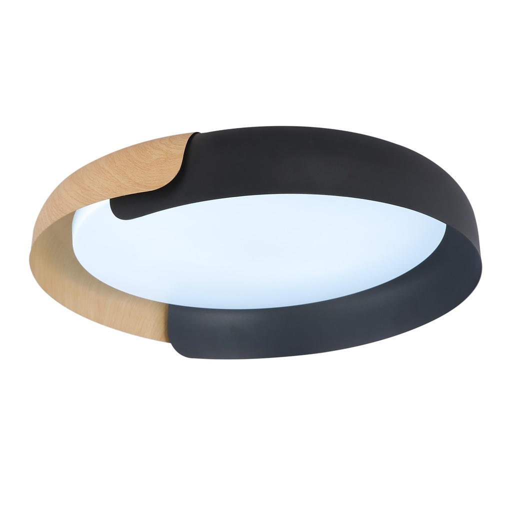 [S-702NM] Lucerna - Lampara de Techo Plafon Decorativo Menguante 32W Negro/Madera [460mmx80mm] C/Control Dimerizable 3K-4K-6K Superficial