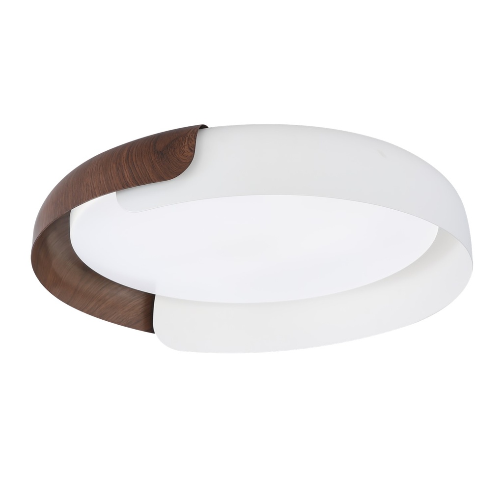 [S-702BM] Lucerna - Lampara de Techo Plafon Decorativo Menguante 32W Blanco/Madera [460mmx80mm] C/Control Dimerizable 3K-4K-6K Superficial