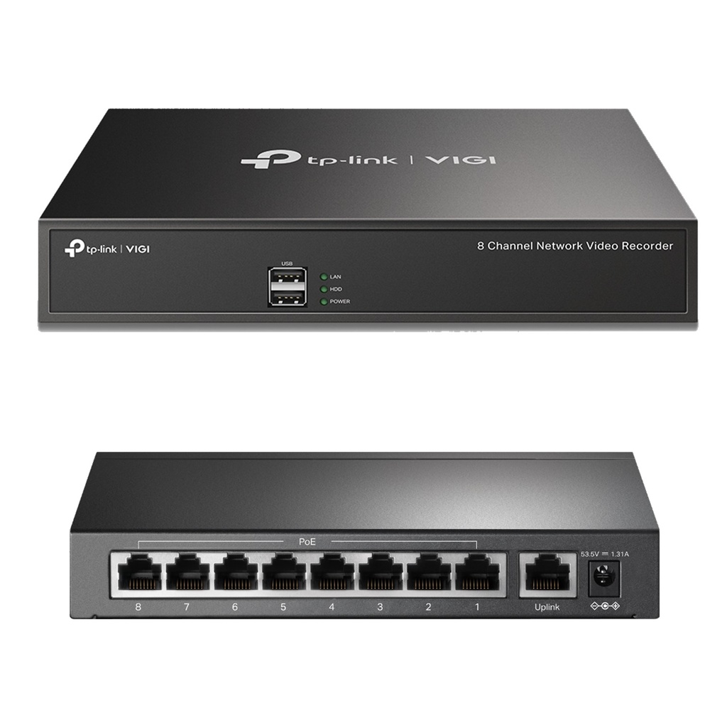 [NVR1008H + TL-SF1009P] Vigi By TP-Link - Combo VIGI NVR 4K 8 Canales  + Switch 9 Puertos 10/100 Mbps 8Puertos PoE+