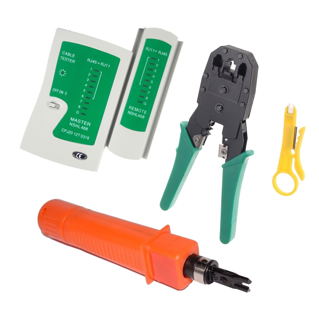 [KITRED-3PCS] Wireplus - Kit [1] Crimpeador + Ponchadora + Tester