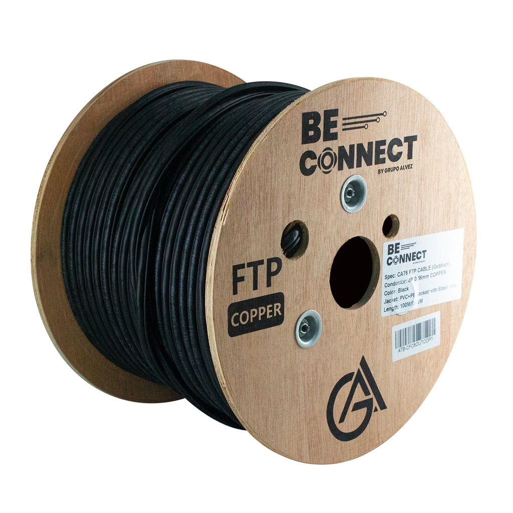 [ATB-CFC6OUTCOP1] Beconnect - Cable FTP Apantallado CAT6 (Categoria 6) 100% Cobre Doble Chaqueta Exterior (Negro) [Bobina 100 Metros]