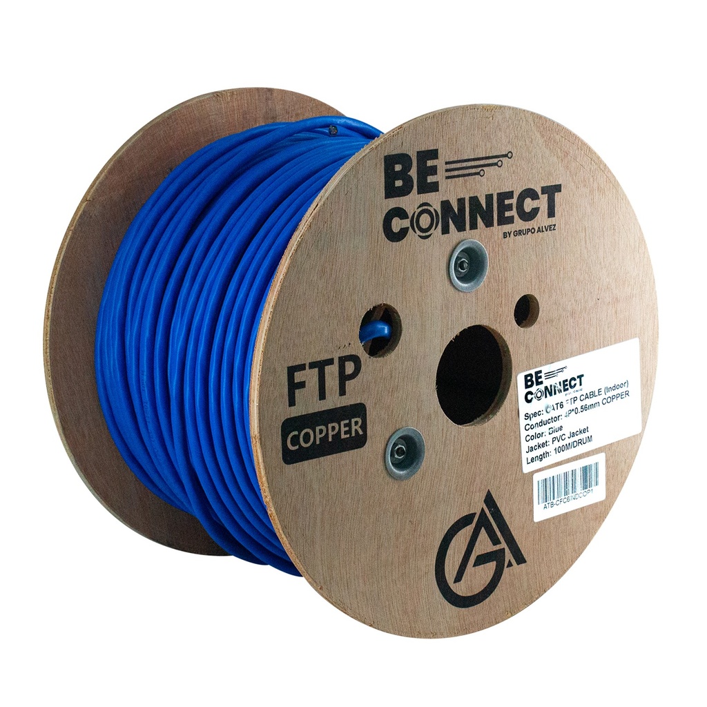 [ATB-CFC6INDCOP1] Beconnect - Cable FTP Apantallado CAT6 (Categoria 6) 100% cobre Interior (Azul) [Bobina 100 Metros]