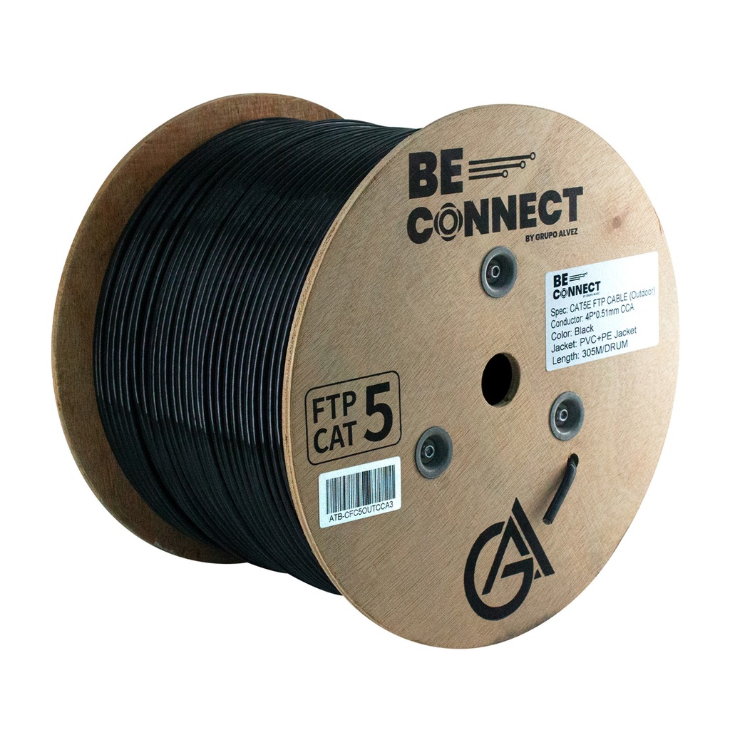 [ATB-CFC5OUTCCA3] Beconnect - Cable FTP Apantallado CAT5e (Categoria 5e) CCA Doble Chaqueta Exterior (Negro) [Bobina 305 Metros]