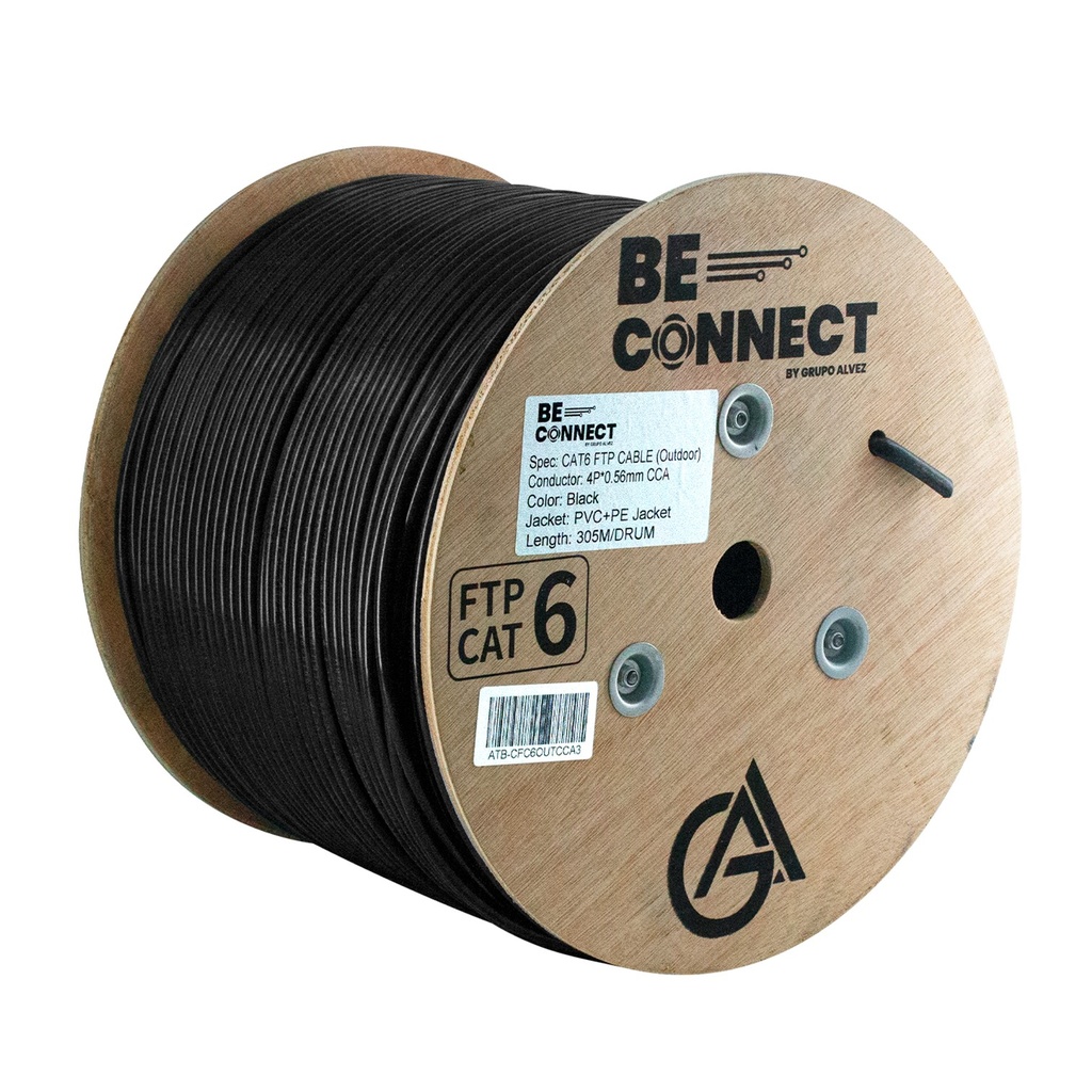 [ATB-CFC6OUTCCA3] Beconnect - Cable FTP Apantallado CAT6 (Categoria 6) CCA Doble Chaqueta Exterior (Negro) [Bobina 305 Metros]