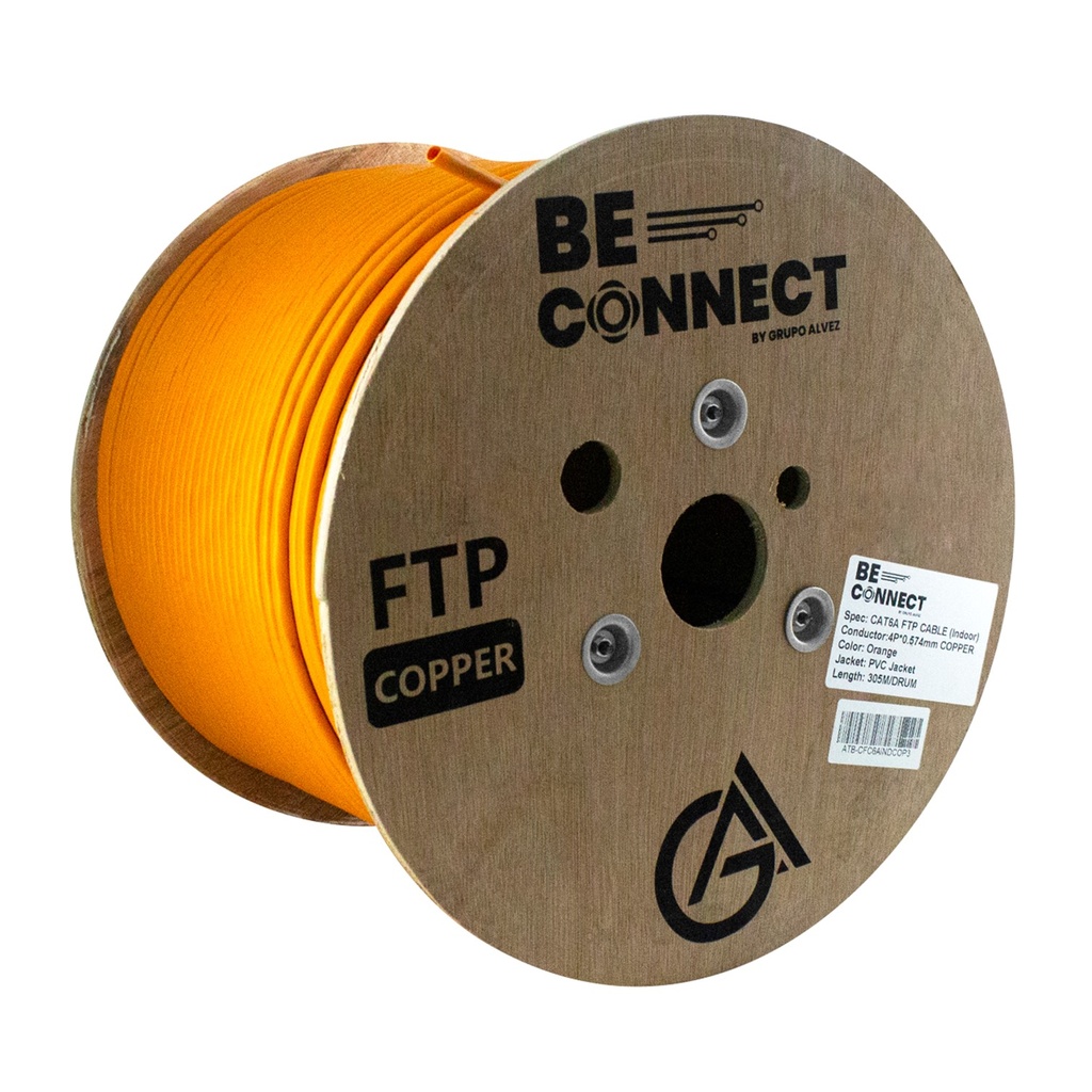 [ATB-CFC6AINDCOP3] Beconnect - Cable FTP Apantallado CAT6A (Categoria 6A) 100% Cobre Interior (Naranja) [Bobina 305 Metros]