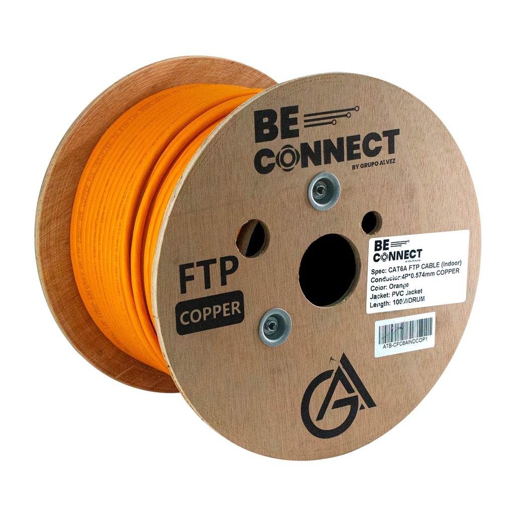 [ATB-CFC6AINDCOP1] Beconnect - Cable FTP Apantallado CAT6A (Categoria 6A) 100% Cobre Interior (Naranja) [Bobina 100 Metros]