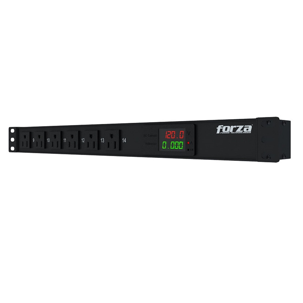 [FPD-1411M1U] Forza - Regleta Inteligente PDU para Rack Medible 1800W, 14 tomas, 1U, 110V