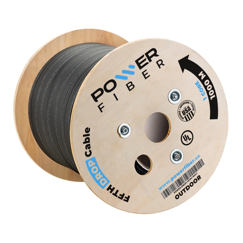 [POWER-DROP-G57A1-1KM-1] Power Fiber - Cable Drop Outdoor de Fibra Optica FTTH 1 Hilo G57A1 [Bobina 1000 Metros]