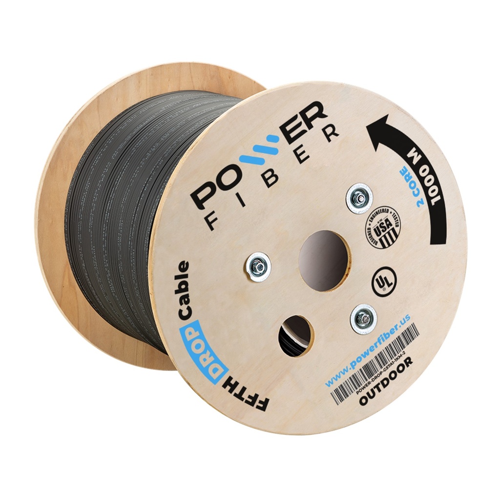 [POWER-DROP-G57A1-1KM-2] Power Fiber - Cable Drop Outdoor de Fibra Optica FTTH 2 Hilos G57A1 [Bobina 1000 Metros]