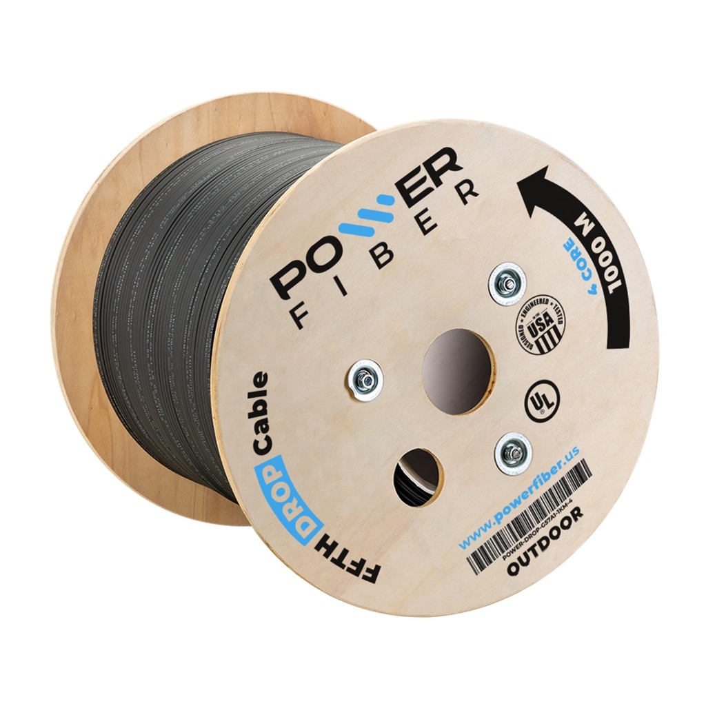 [POWER-DROP-G57A1-1KM-4] Power Fiber - Cable Drop Outdoor de Fibra Optica FTTH 4 Hilos G57A1 [Bobina 1000 Metros]