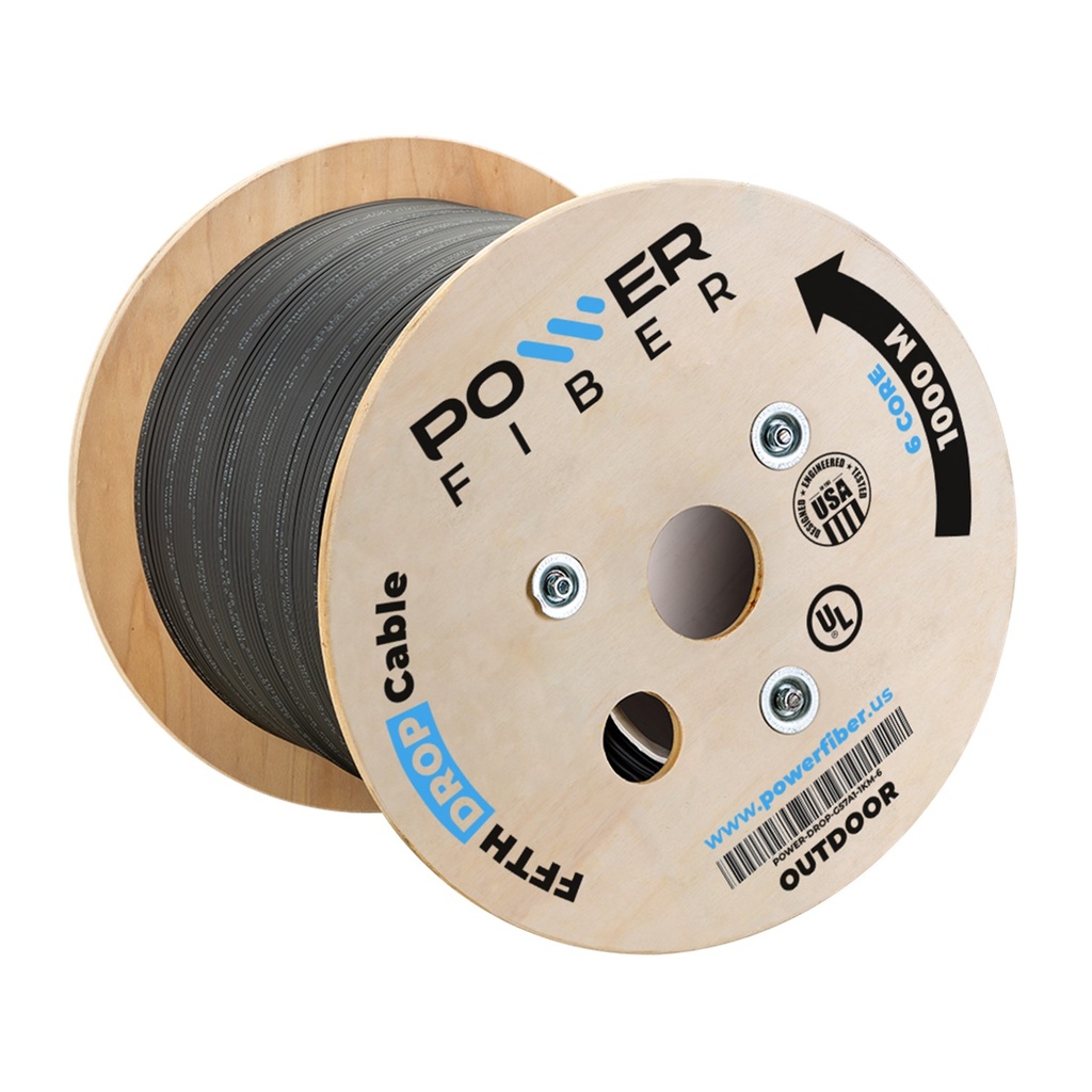[POWER-DROP-G57A1-1KM-6] Power Fiber - Cable Drop Outdoor de Fibra Optica FTTH 6 Hilos G57A1 [Bobina 1000 Metros]