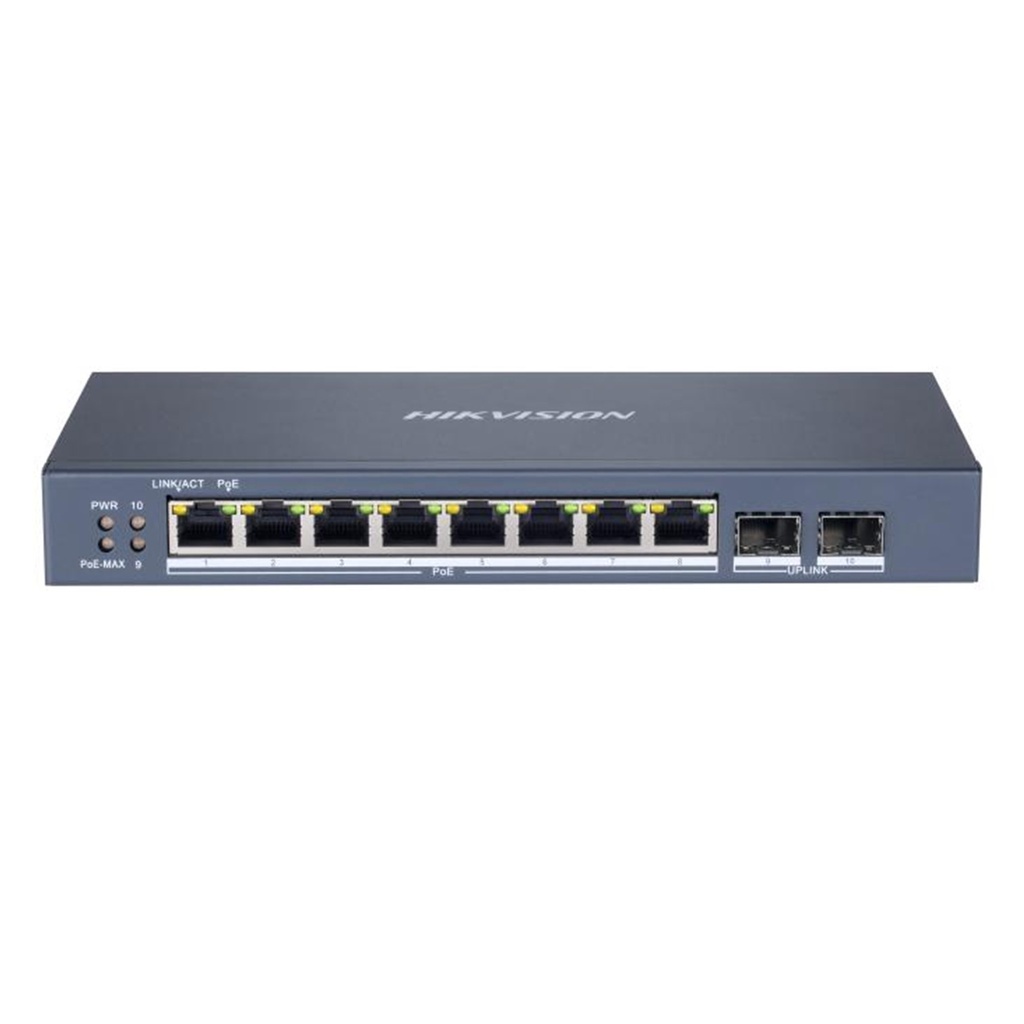 [DS-3E1510P-SI] Hikvision - Switch POE 8 Puertos Gigabit Puertos POE + 2 Puerto Fibra Optica Gigabit