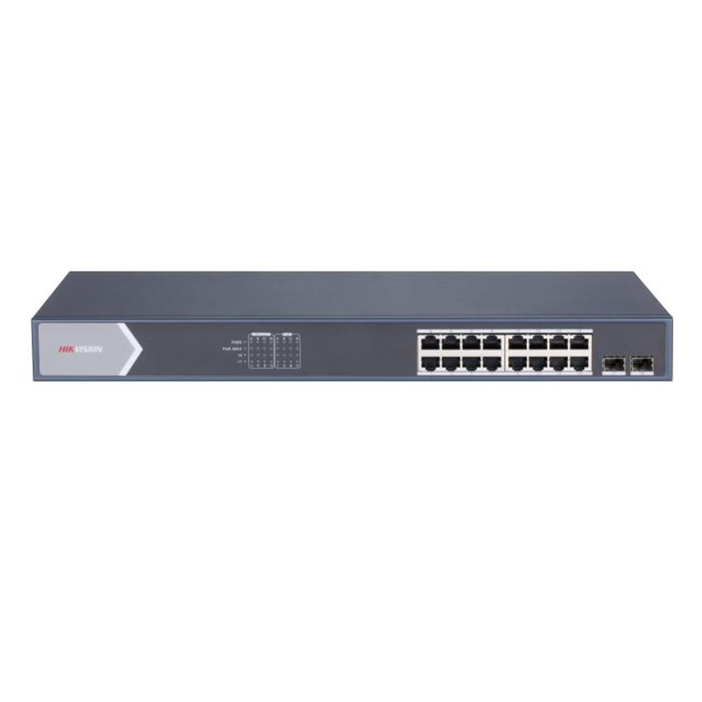 [DS-3E1518P-SI] Hikvision - Switch POE 16 Puertos Gigabit Puertos POE + 2 Puerto Fibra Optica Gigabit