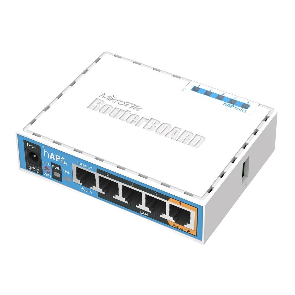 [RB952Ui-5ac2nD] Mikrotik - (hAP ac lite) RouterBoard 5 Puertos Fast Ethernet WiFi Doble Banda 802.11ac