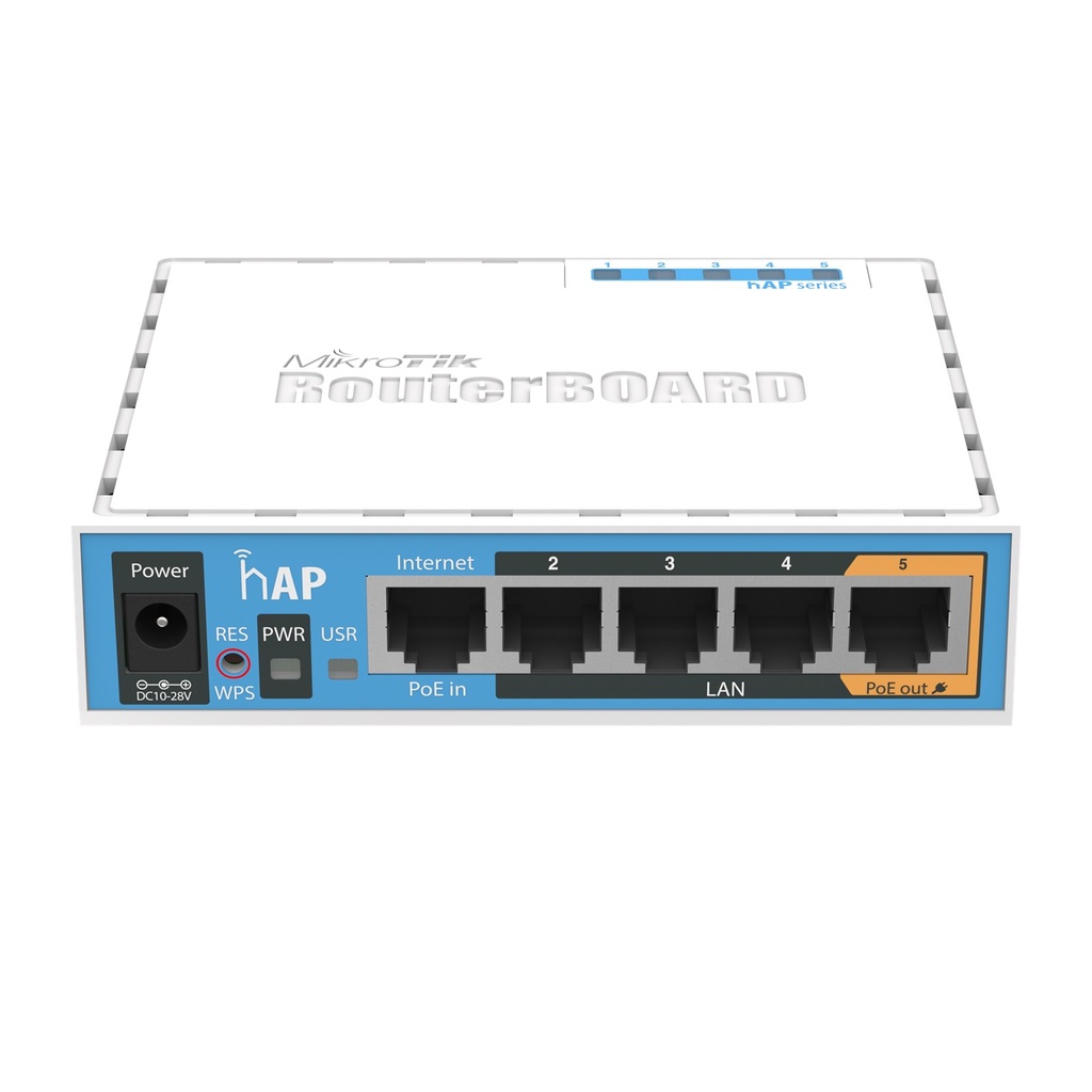 [RB951Ui-2nD] Mikrotik - RouterBoard 5 Puertos Fast 1 Puerto USB WiFi 2.4 GHz 802.11 b/g/n con Antena 2.5 dbi hasta 1 Watt de Potencia