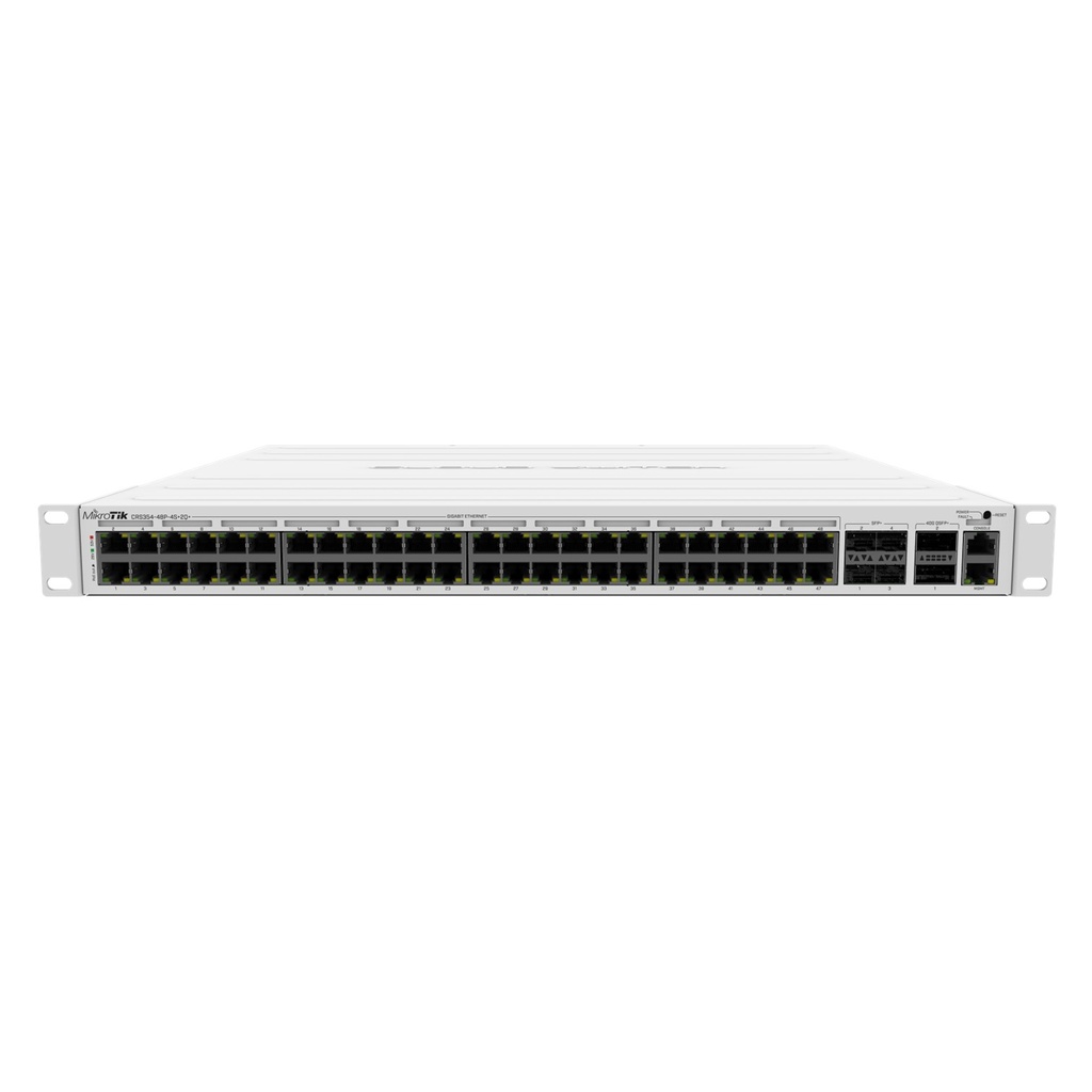 [CRS354-48P-4S+2Q+RM] Mikrotik - Cloud Router Switch 48 Puertos PoE 802.3af/at Gigabi, 4 Puertos SFP+ 10G 2 Puertos QSFP+ 40G Montaje en Rack