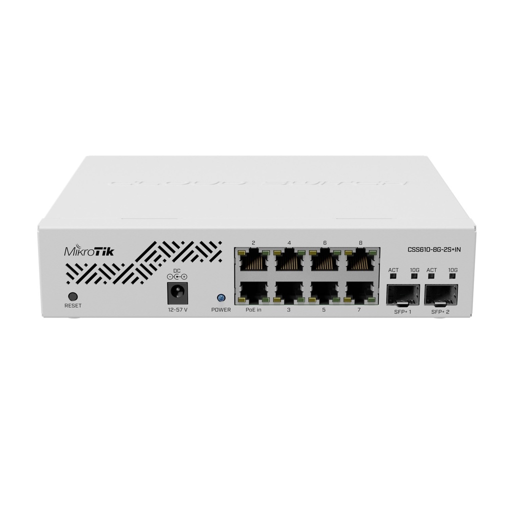 [CSS610-8G-2S+IN] Mikrotik - Switch Smart con SwitchOS 8 Puertos Gigabit 2 Puertos SFP+ 10G Desktop/Rack