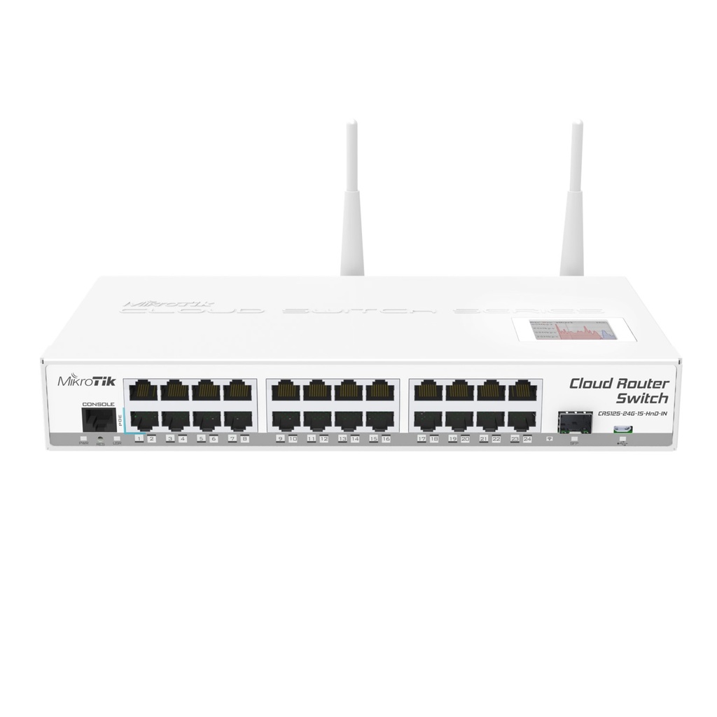 [CRS125-24G-1S-2HnD-IN] Mikrotik - Cloud Router Switch 24 Puertos Gigabit Ethernet 1 Puerto SFP 802.11b/g/n para Escritorio