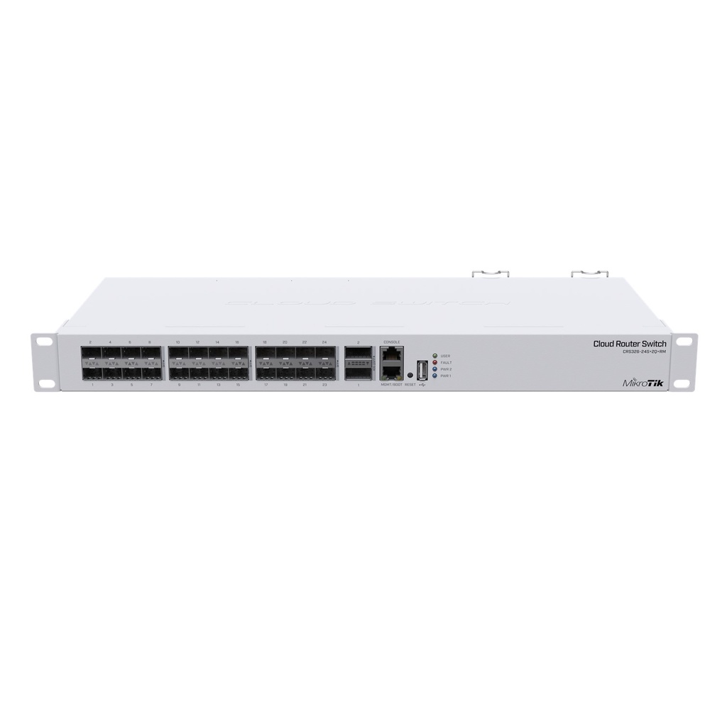 [CRS326-24S+2Q+RM] Mikrotik - Cloud Router Switch Sistema Operativo Dual 24 Puertos 10G SFP+ 2 Puertos 40G QSFP+