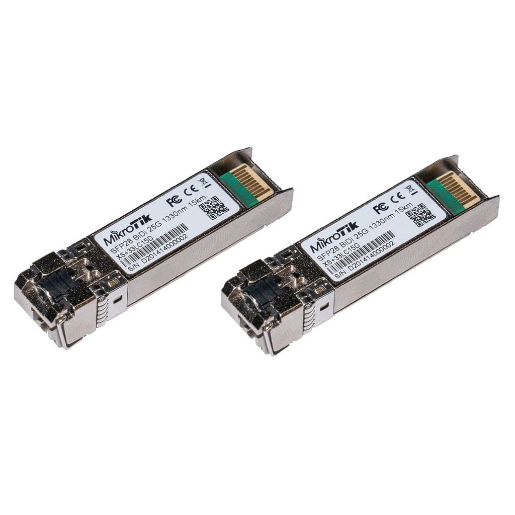[XS+2733LC15D] Mikrotik - Kit de 2 Módulos GBIC 1.25G SFP 10G SFP+ y 25G SFP28. 15 km 1270nm + 1330nm