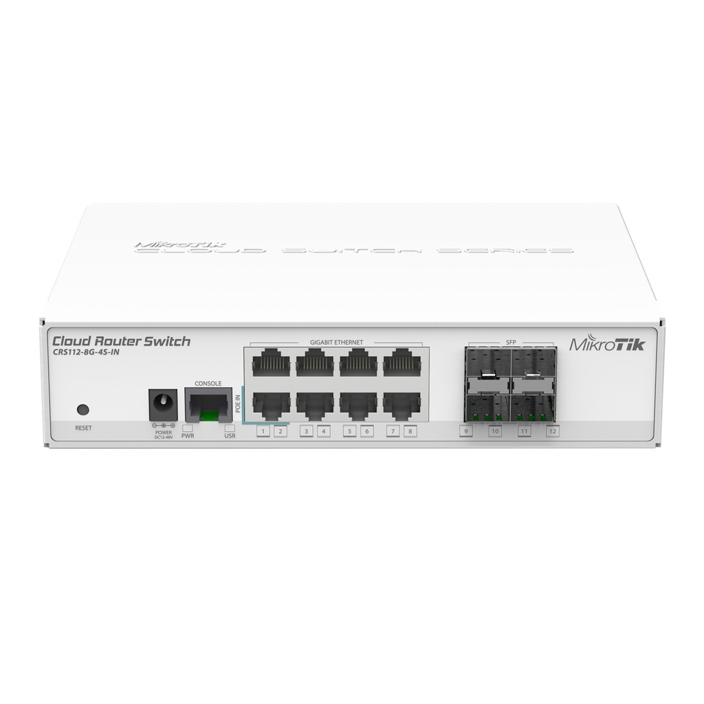 [CRS112-8G-4S-IN] Mikrotik - Cloud Switch Router 8 Puertos Gigabit Ethernet y 4 Puertos SFP Throughput 975 kpps