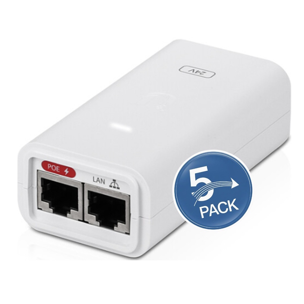 [POE-24-12W-5P] Ubiquiti - Adaptador PoE Ubiquiti de 24 VDC 0.5A 12W [Blanco] [5 Unidades]