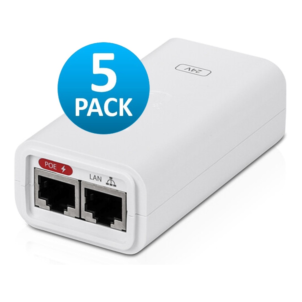 [POE-24-12W-5P] Ubiquiti - Adaptador PoE Ubiquiti de 24 VDC 0.5A 12W [Blanco] [5-Pack]