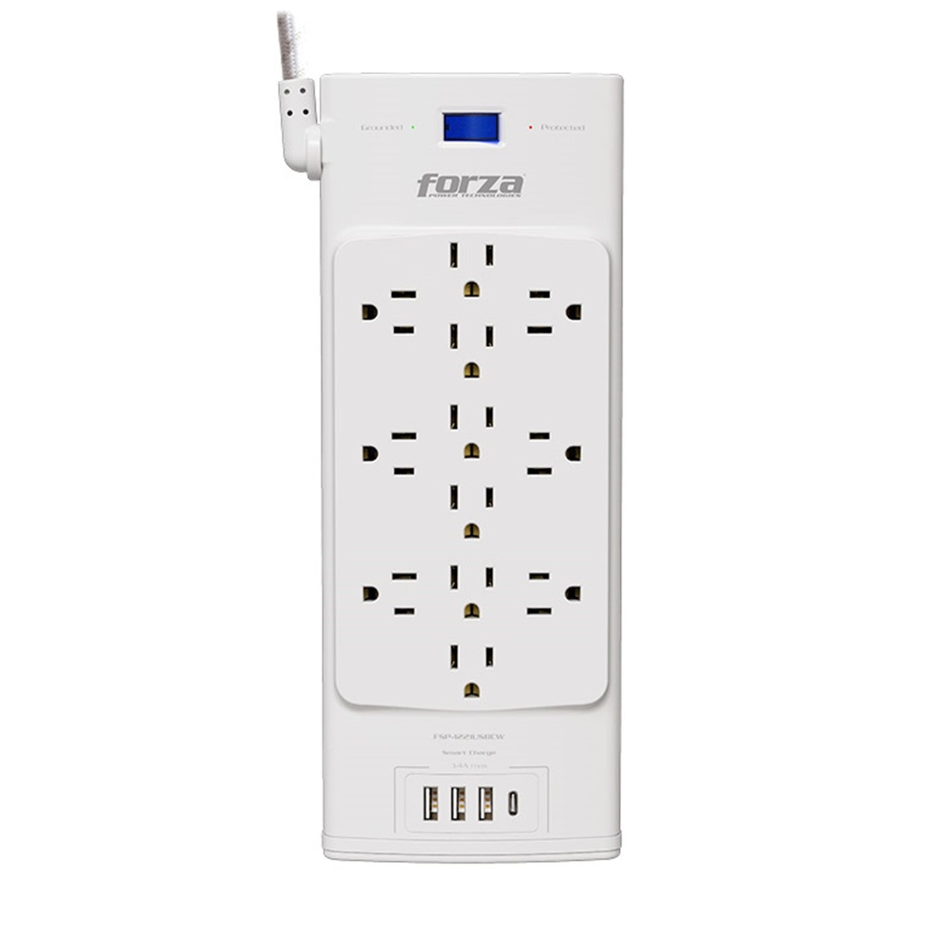 [FSP-1221USBCW] Forza - Protector de Voltaje 1625W/2700J 110V/240V [12] Tomas + [3] USBA + [1] USBC