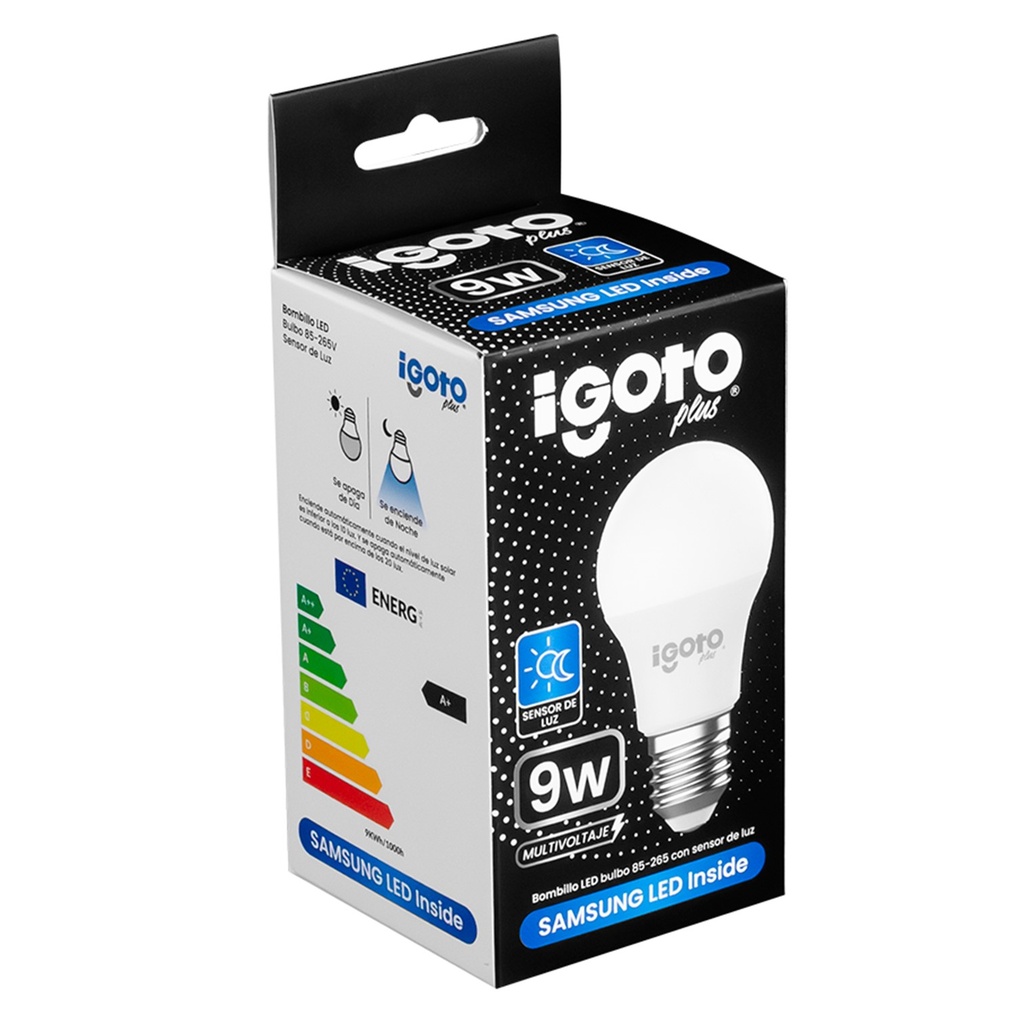 [IG-BLLS9W] Igoto - Bombillo LED Bulbo 9W 6500K Luz Fria Rosca E27 con sensor de Luz
