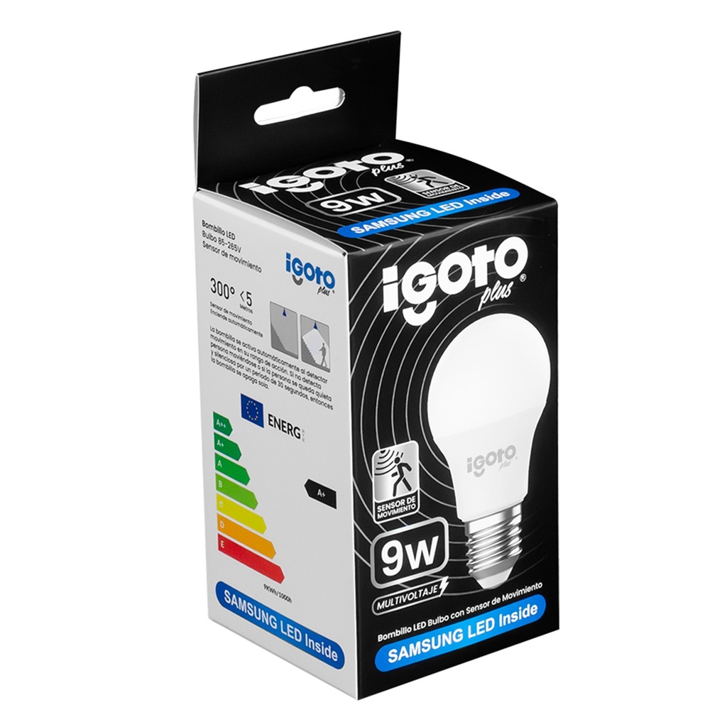 [IG-BLMS9W] Igoto - Bombillo LED Bulbo 9W 6500K Luz Fria Rosca E27 con sensor de movimiento