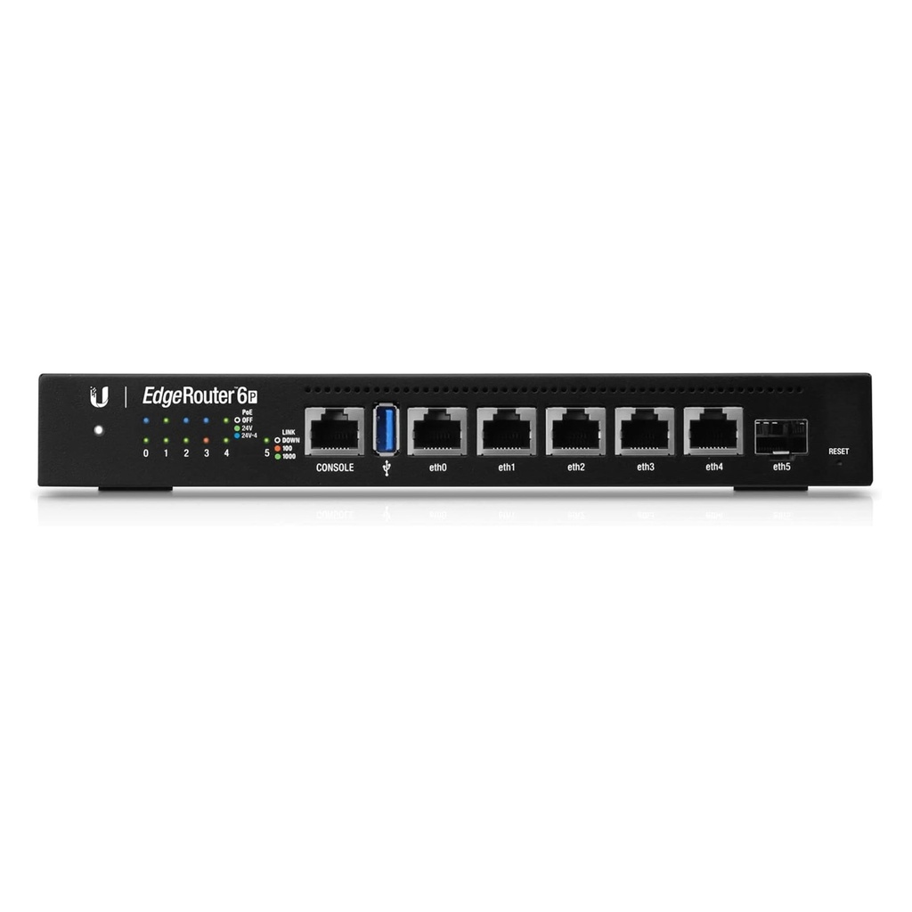 [ER-6P] Ubiquiti - EdgeRouter 6 PoE Pasivo 24 V con 5 Puertos 10/100/1000 Mbps + 1 Puerto SFP con Funciones Avanzadas de Ruteo