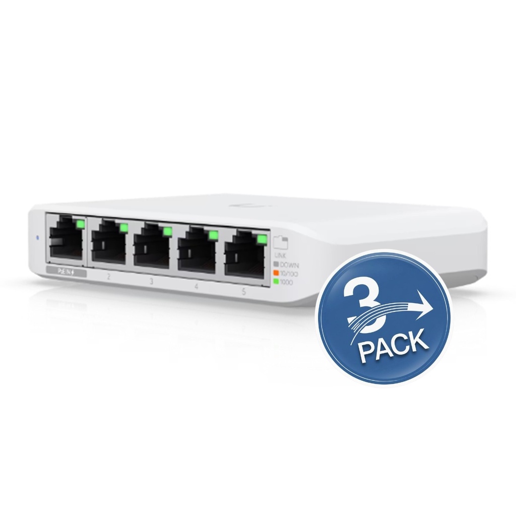 [USW-Flex-Mini-3] Ubiquiti - Switch UniFi Administrable Compacto de 5 Puertos 10/100/1000 Mbps Soporta Entrada de PoE 802.3af/at [3 Unidades]