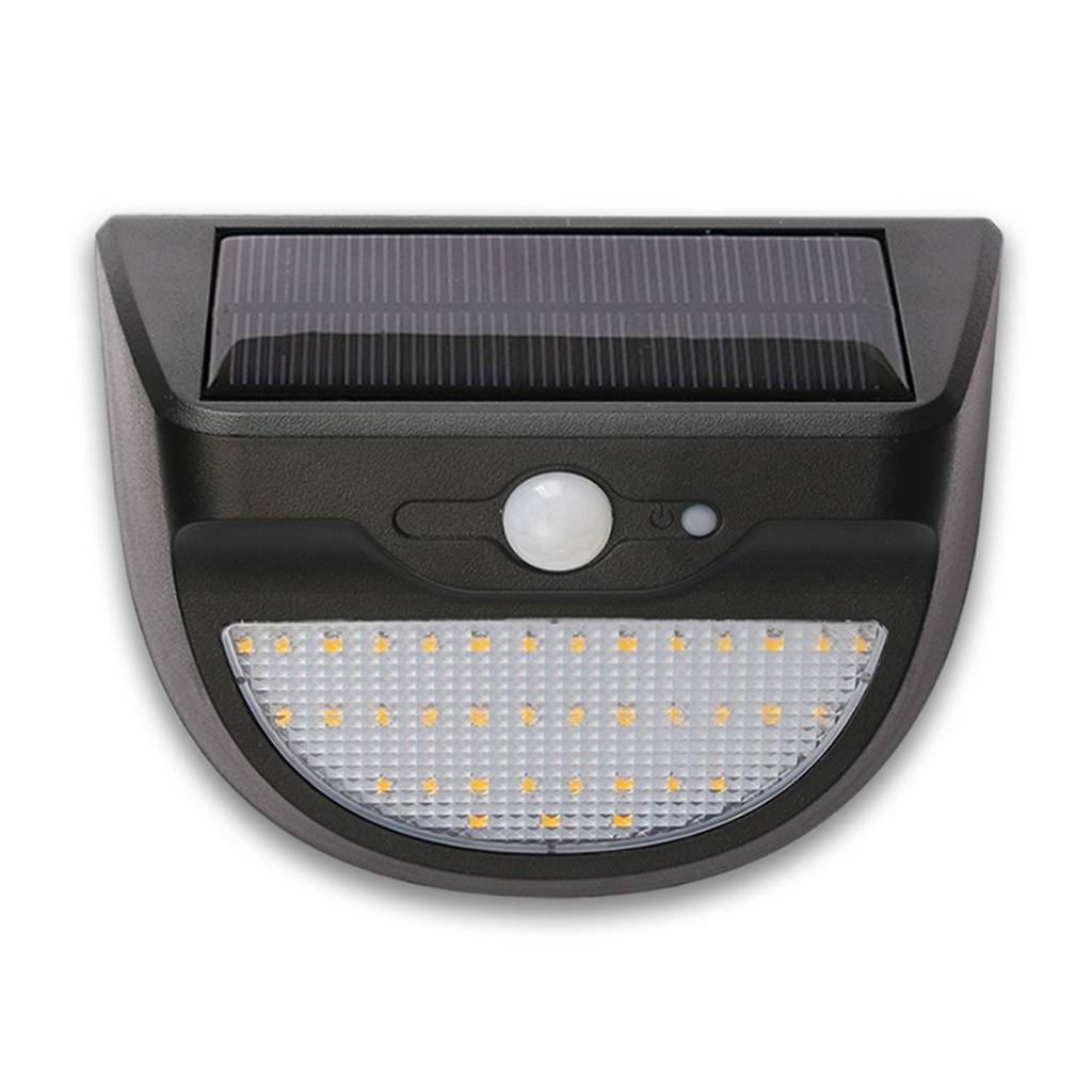 [LPS-1803] Lucerna - Aplique Solar Negro 3k de policarbonato con sensor de movimiento y bateria 3,7v 1800mAh IP44