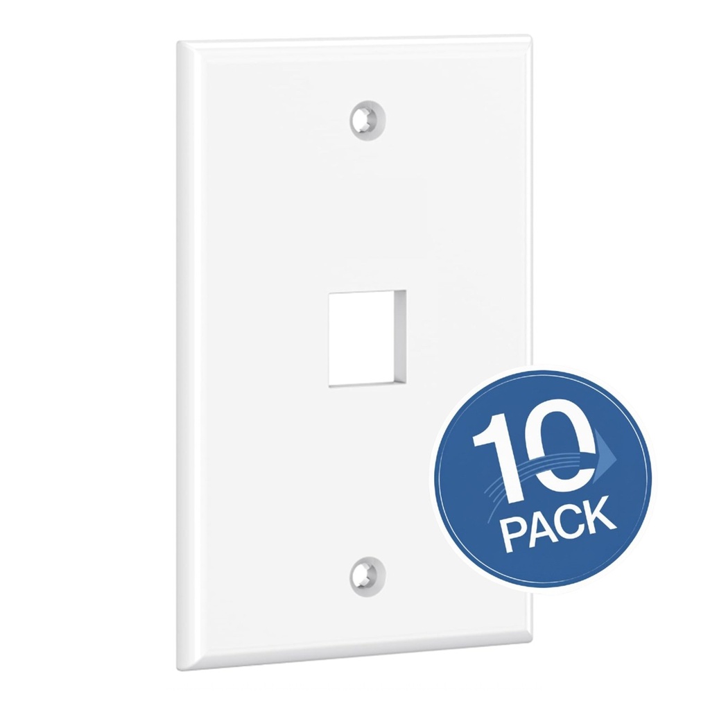 [WP-FP01-WHITE-10UND] Wireplus - Face Plate Placa Frontal de Pared para Keystone 1 Puerto Blanco [10 Unidades]