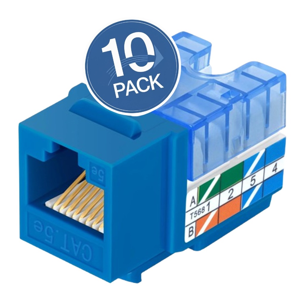 [WP-KRJ-C5EBLUE-10UND] Wireplus - Conector Keystone Jack Coupler RJ-45 CAT5e (Categoria 5e) (Azul) [10 Unidades]
