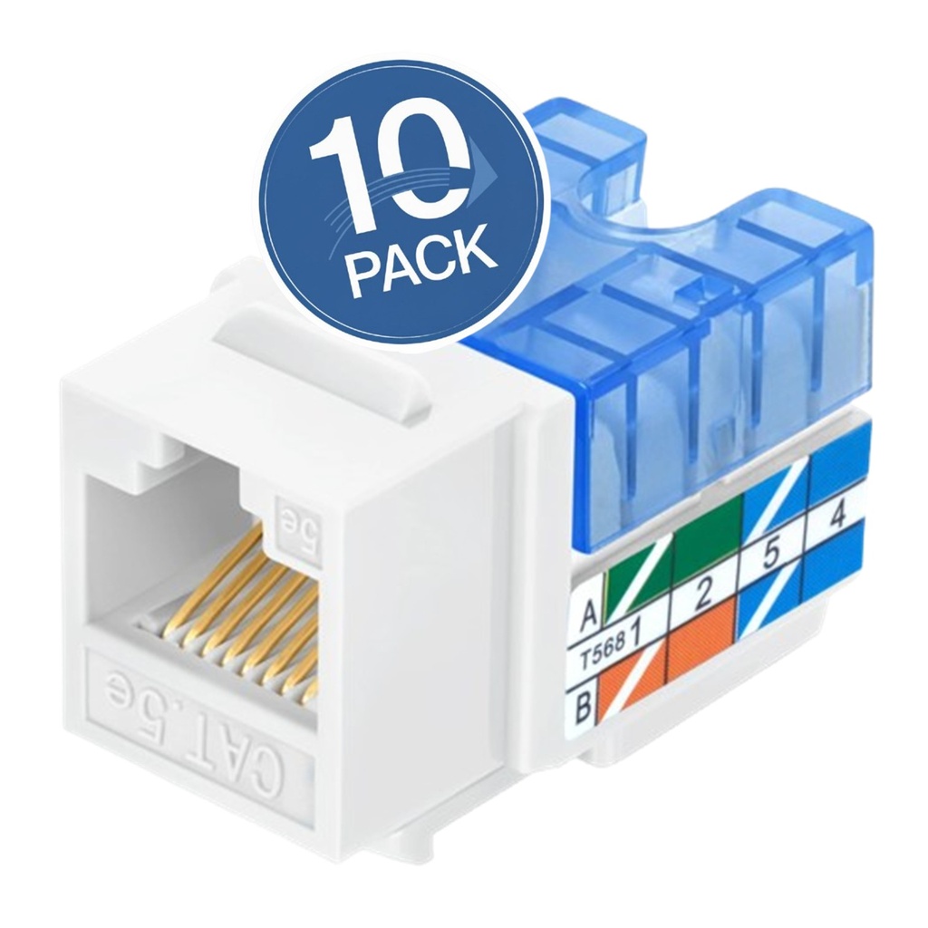 [WP-KRJ-C5EWHITE-10UND] Wireplus - Conector Keystone Jack Coupler RJ45 CAT5e (Categoria 5e) (Blanco) [10 Unidades]