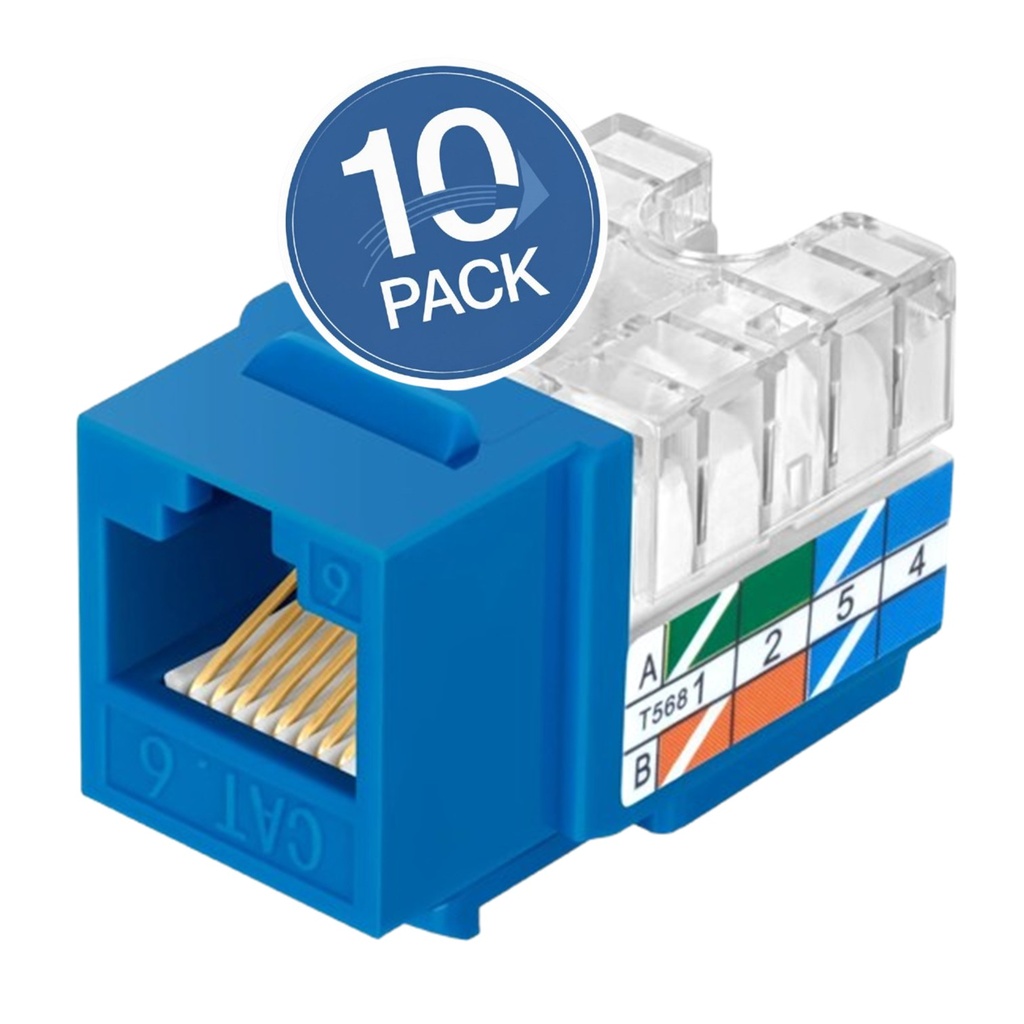 [WP-KRJ-C6BLUE-10UND] Wireplus  - Conector Keystone Jack Coupler RJ-45 CAT6 (Categoria 6) (Azul) [10 Unidades]