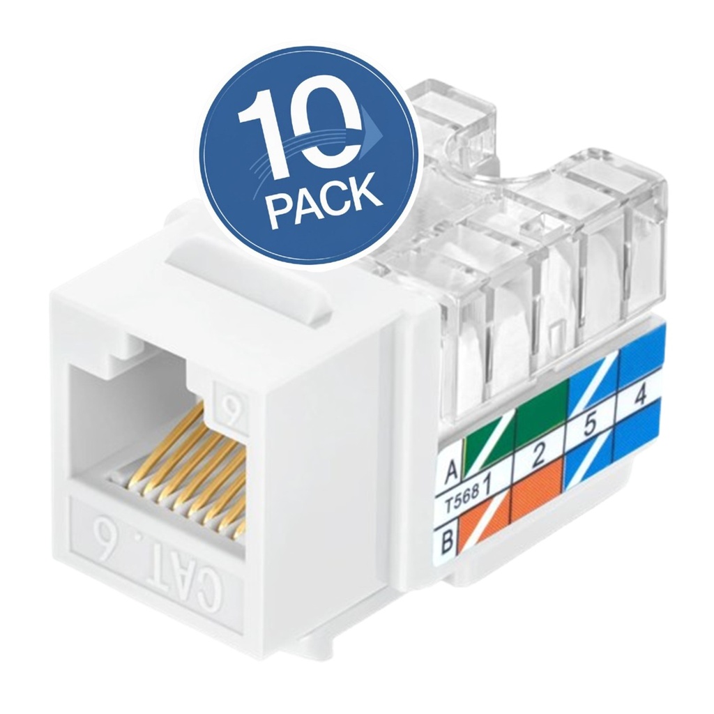 [WP-KRJ-C6WHITE-10UND] Wireplus  - Conector Keystone Jack Coupler RJ45 CAT6 (Categoria 6) (Blanco) [10 Unidades]
