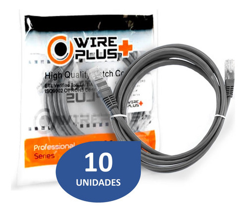 [WP-PC-C5E-2GRAY-10UND] Wireplus - Patch Cord UTP Categoria 5E Color Gris [2 Metros] [10 Unidades]