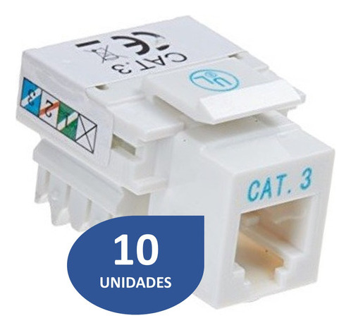 [WP-KRJ-C3TLF-10UND] Wireplus - Conector Keystone Jack Coupler Categoria 3 Blanco [10 Unidades]