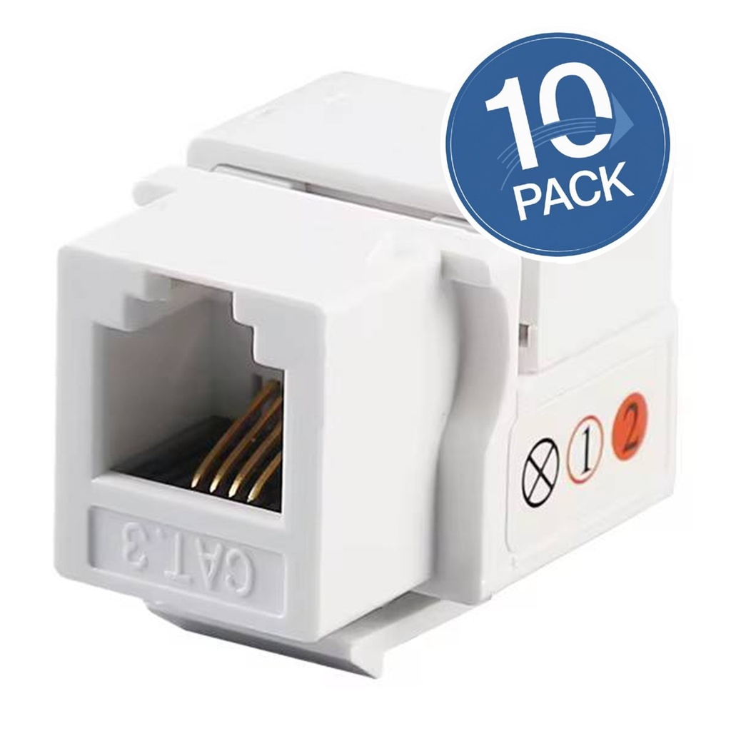 [WP-KRJ-C3TLF-10UND] Wireplus - Conector Keystone Jack Coupler Categoria 3 Blanco [10 Unidades]