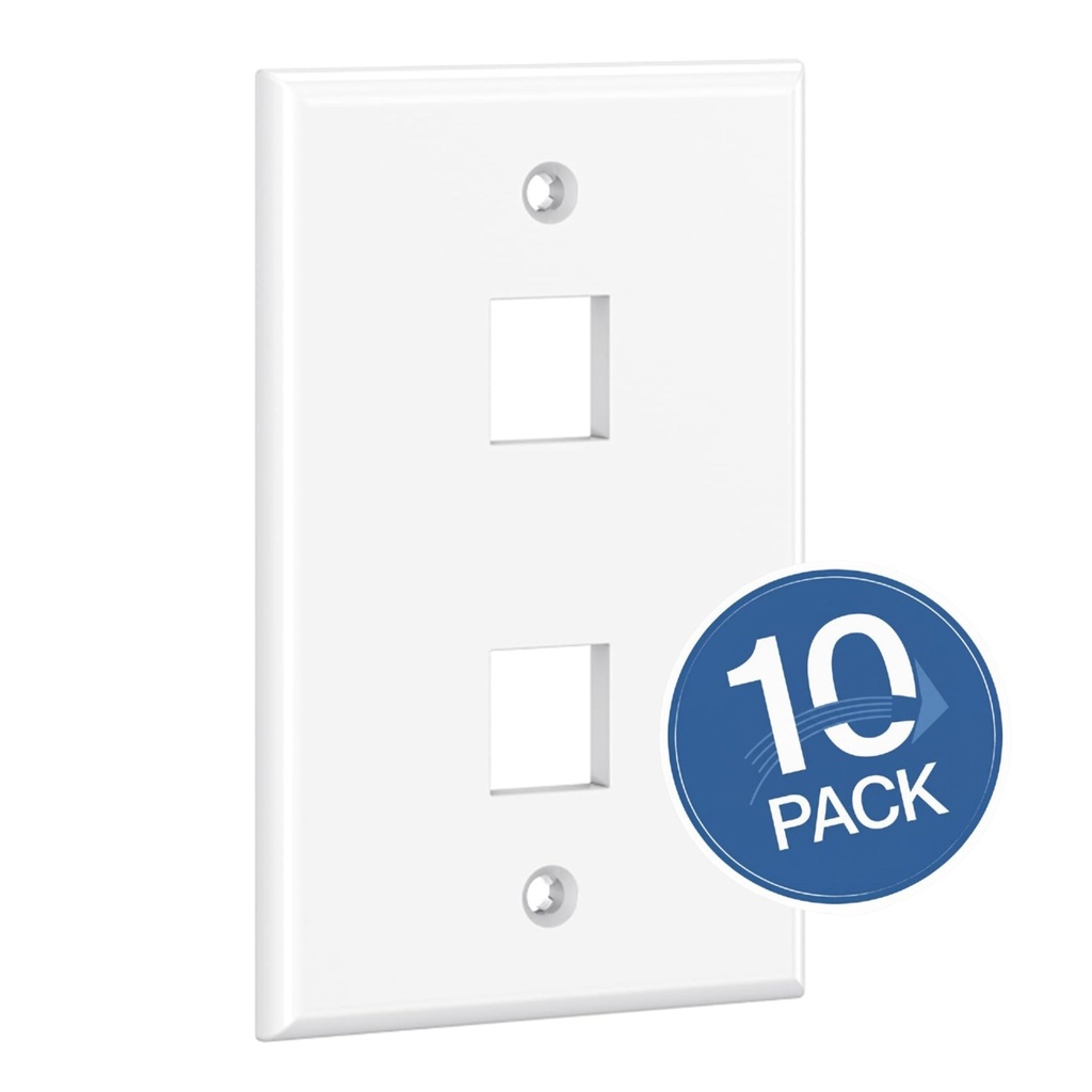 [WP-FP02-WHITE-10UND] Wireplus - Face Plate Placa Frontal para Keystone 2 Puertos Blanco [10 Unidades]