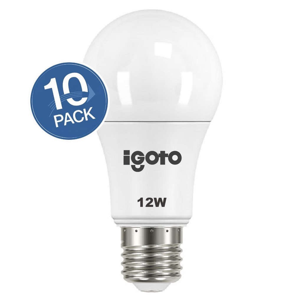 [IG-BL12W-10PACK] Igoto - Bombillo LED Bulbo 12W 6500K Luz Fria Rosca E27 [10 Unidades]