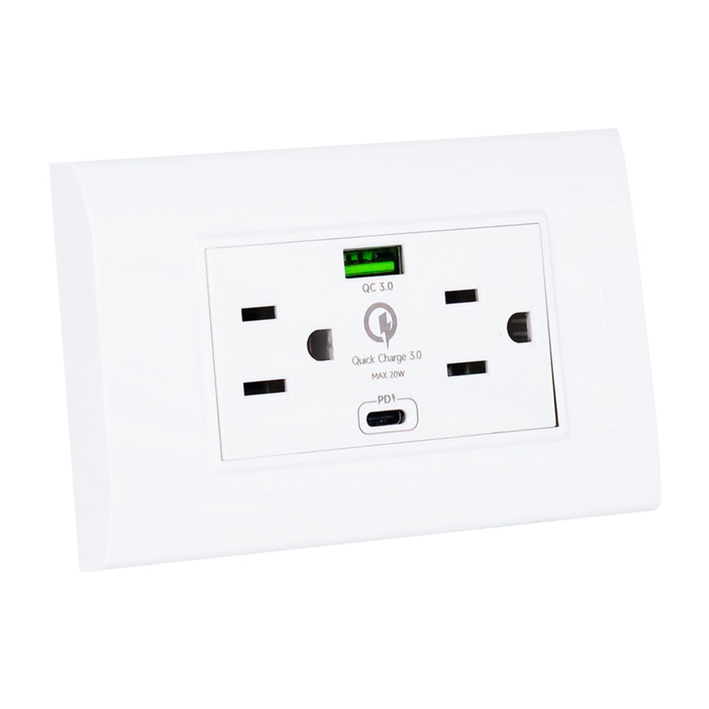 [B105/2U-C-W] Igoto - Toma Corriente con Tierra + USB y Tipo C Serie B [Blanco]