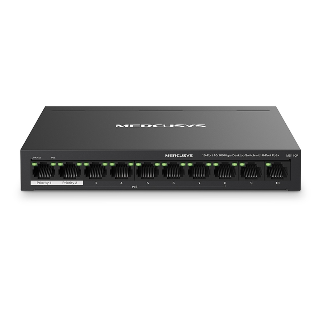 [MS110P] Mercusys - Switch de Escritorio de 10 Puertos y 8 POE