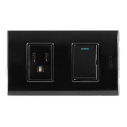 [B316-B] Igoto - Interruptor Simple + Toma Corriente Serie B [Negro]